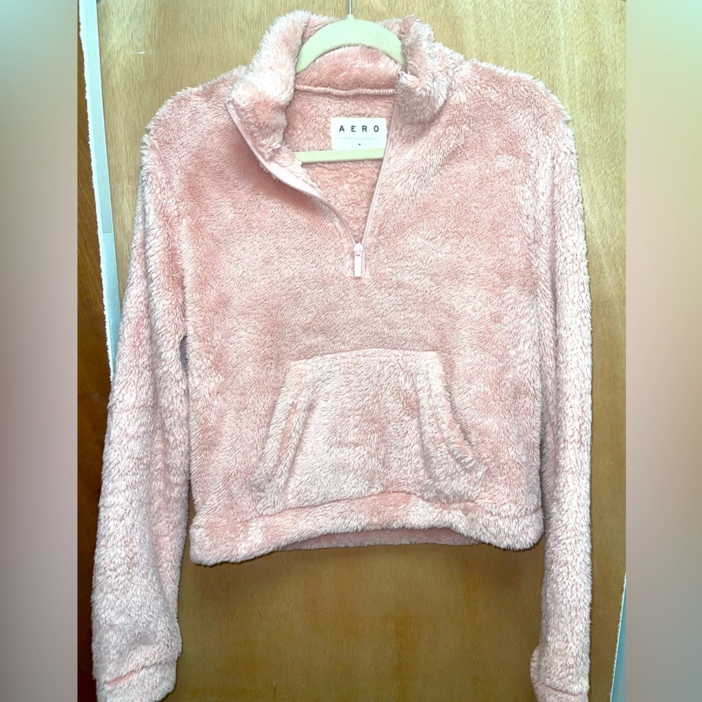 Aero so soft fleece pull over zipper sweater cropped